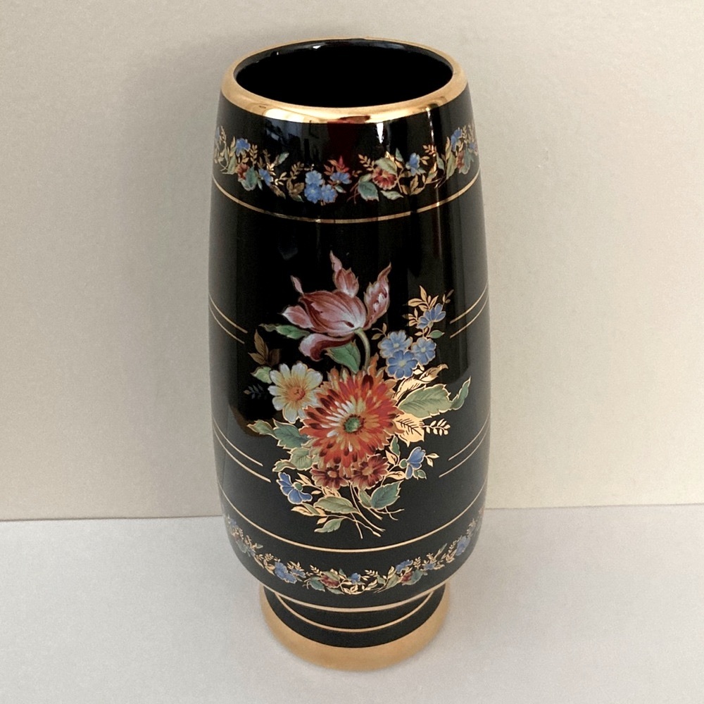 Vintage Fakiolas Handmade Greek Botanical/Floral Vase 24K Gold Trim
